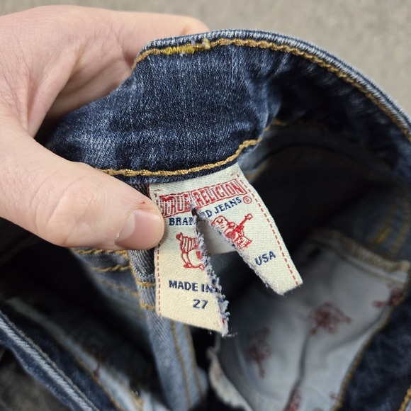 True Religion Jeans Womens 27 Fits 30x33 Blue Denim Straight Leg Flap Pocket Y2k - Picture 5 of 14